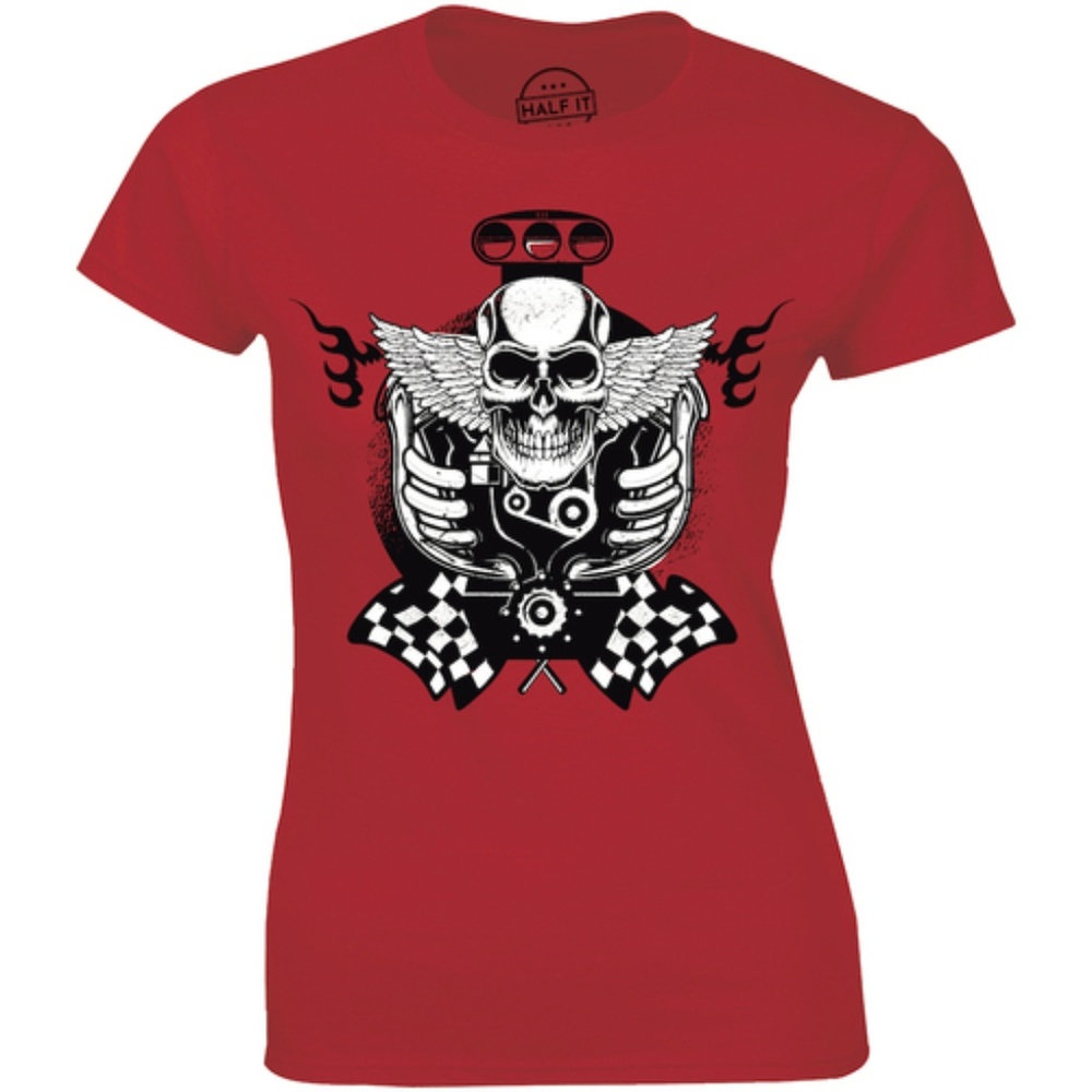 Horror Biker Engine Skull Skeleton Spiral T-shirt